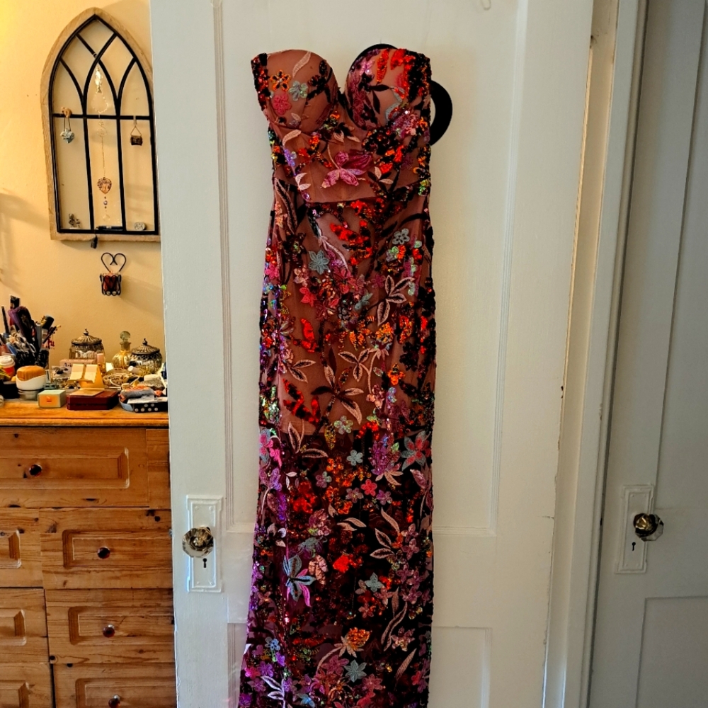 Strapless Floral Dress - Multicolor